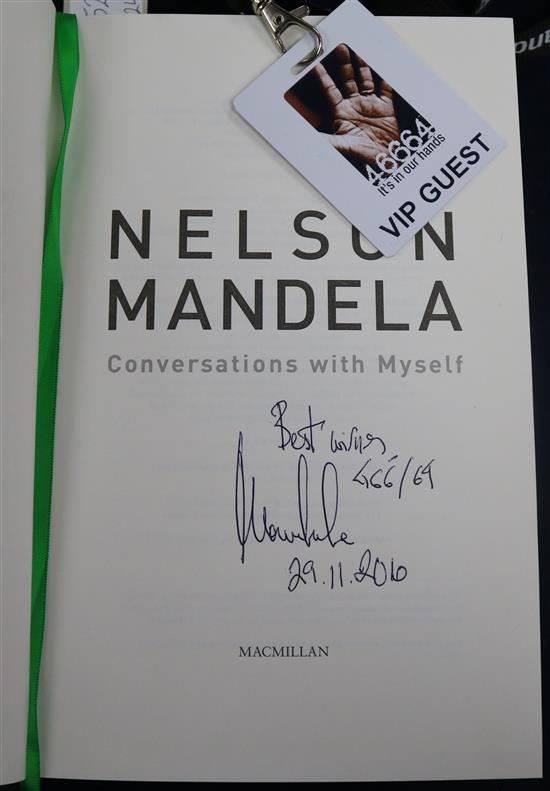 Signed Nelson Mandela book, Conversation with Myself, 2010 and VIP pass